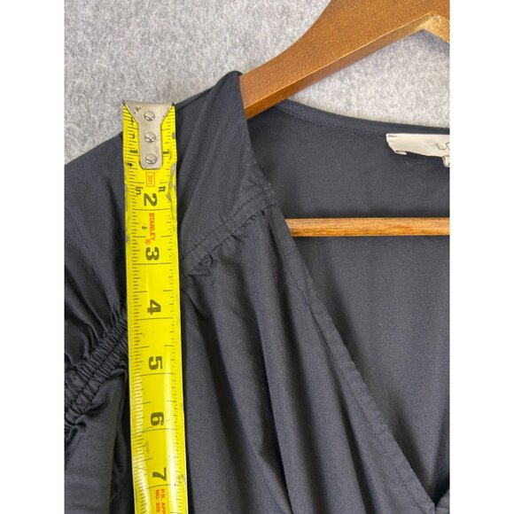 LOFT Maxi Dress Women's XXS Black V-Neck Ruche Pleated A-Line Puff Sleeve - Picture 2 of 11